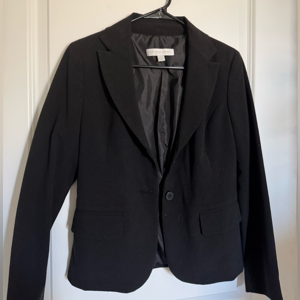 New York & Company Solid Black Blazer Workwear Jacket - Picture 4 of 5